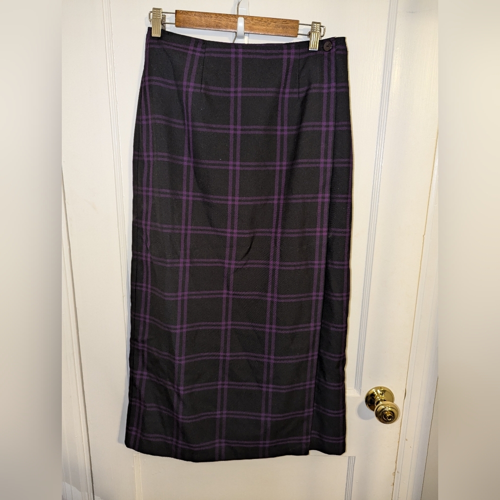 Black and purple plaid Whimsigoth Academia maxi skirt